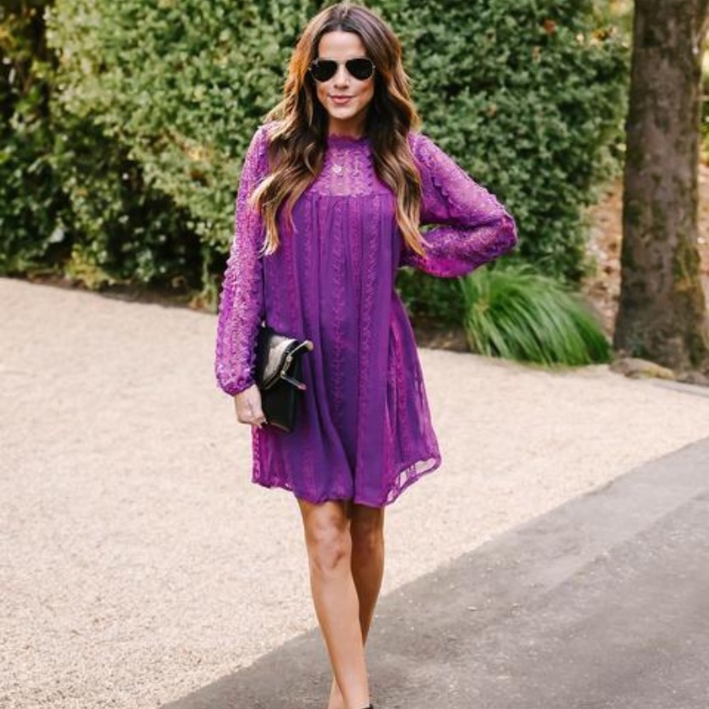 VICI DOLLS SARASOTA CROCHET EYELET TUNIC - PURPLE